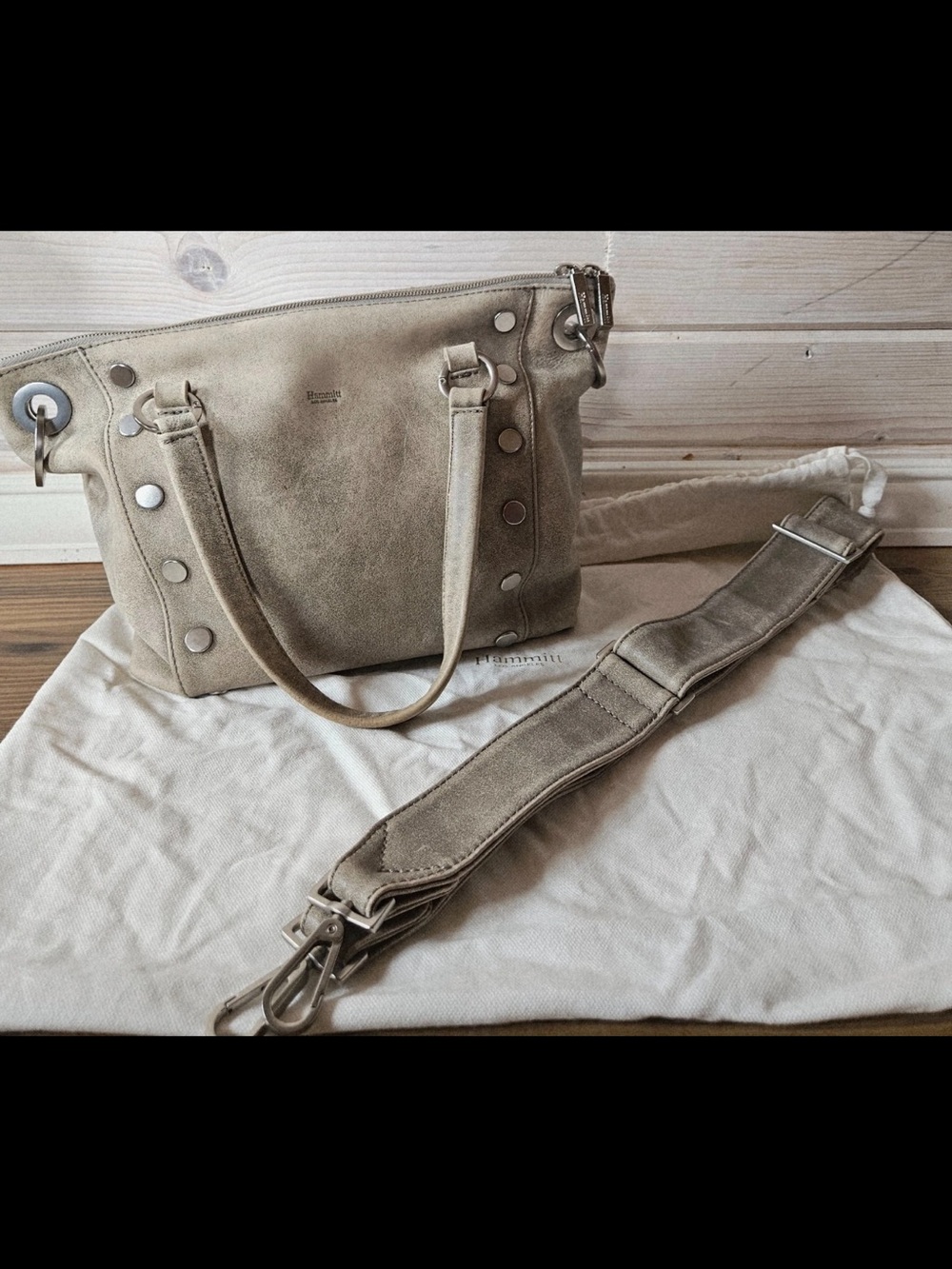 Hammitt Stud-Accent Leather Shoulder Bag in Taupe